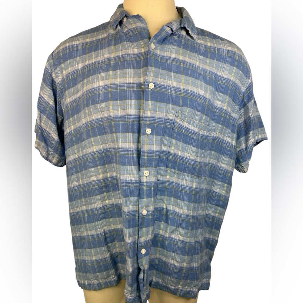 Sedgefield Blue Plaid Linen Blend Short Sleeve Shirt Men’s XXL